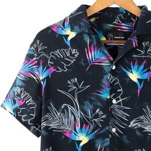 Original Use Rainbow Tropical Print Short Sleeve Button-Up Shirt – Men’s Small